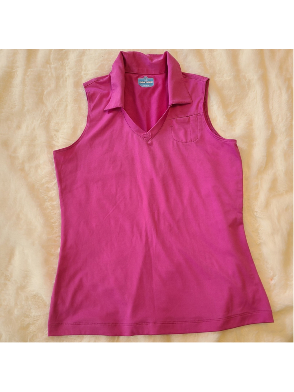 PGA Tour Fuschia Pink Women's Med Sleeveless Tank Top Button Polo Golf Shirt
